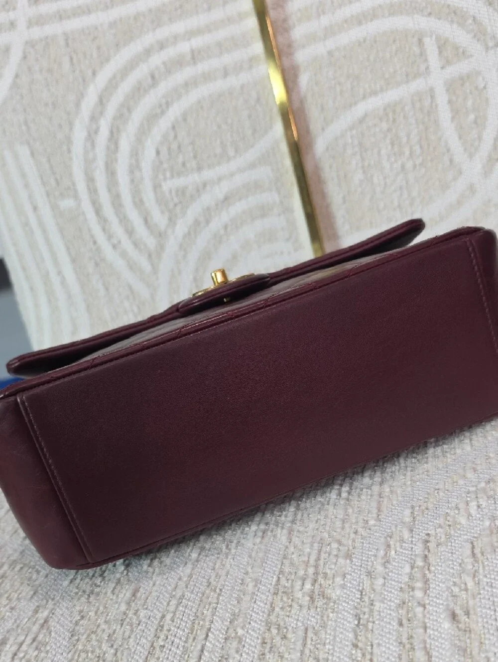 CHANEL Crinkle Leather Top-Hnadle Flap Bag in Deep Burgundy with Gold Hardware